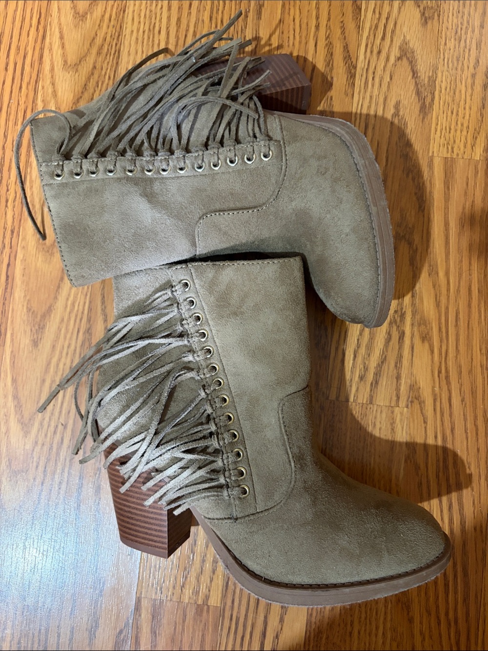 Soda Taupe Fringe Suede Ankle Booties